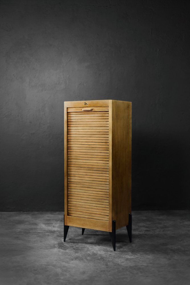Vintage Industrial Danish Brown Oak Cabinet With Multiple Drawers 1950s