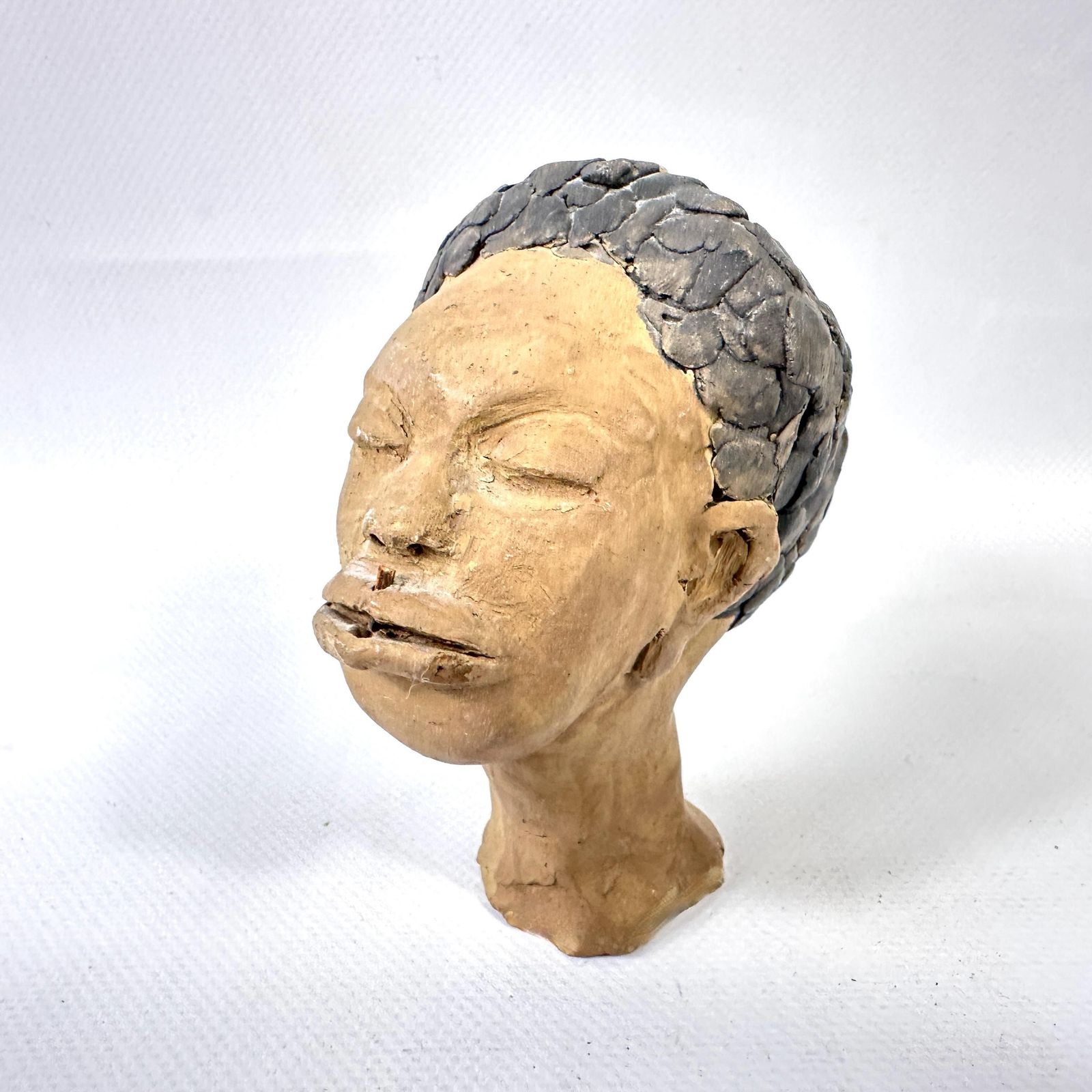 Vintage Studio Pottery Head Sculpture – Signed Kj ’59, Hand Modelled Clay Figure photo for sale