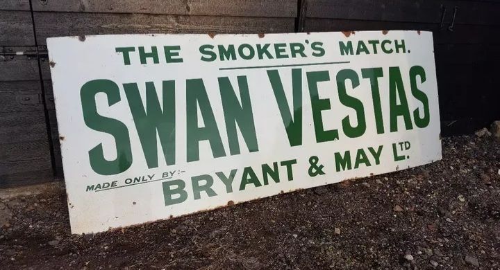 Swan Vesta Bryant May Huge Enamel Sign