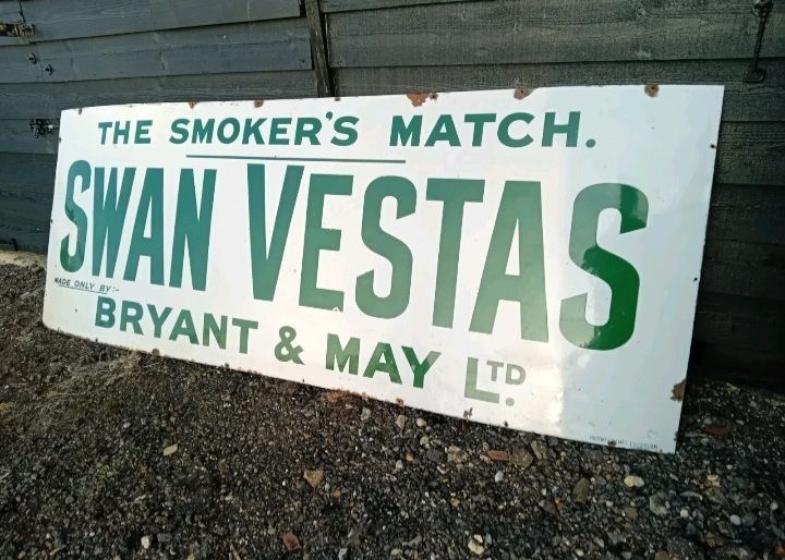 Swan Vesta Bryant May Huge Enamel Sign photo for sale