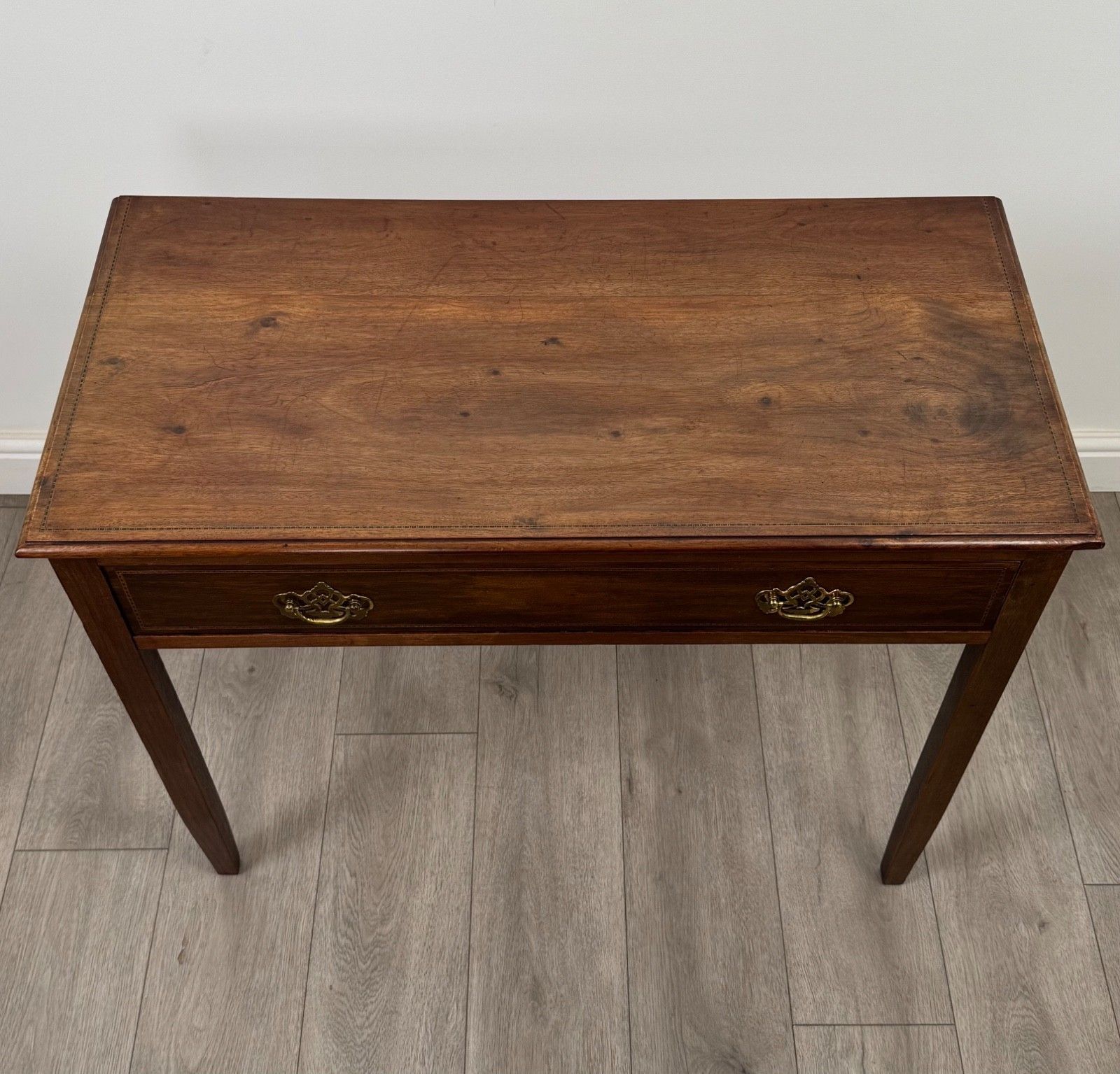 photo furniture Antique 20th Century Inlaid Writing Table In Mahogany