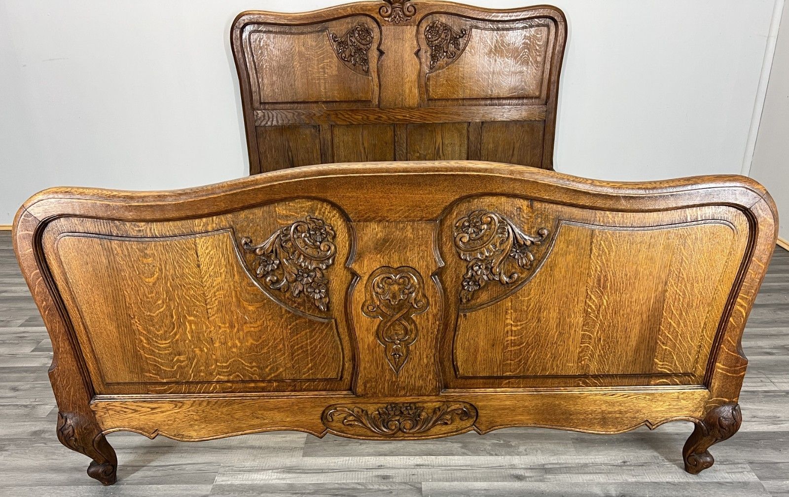 Bed Vintage French Louis XVI Double Bed Frame Oak Carved Headboard Lot 4587 photo for sale