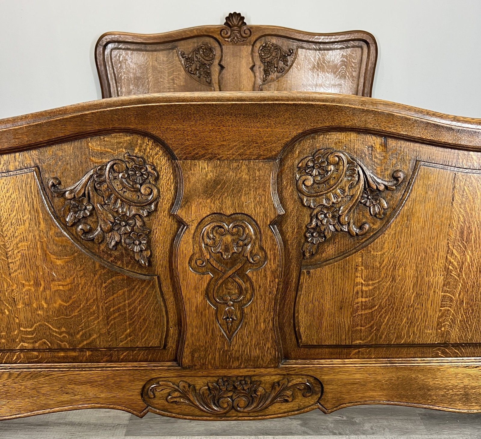 Bed Vintage French Louis XVI Double Bed Frame Oak Carved Headboard Lot 4587 photo Furniture