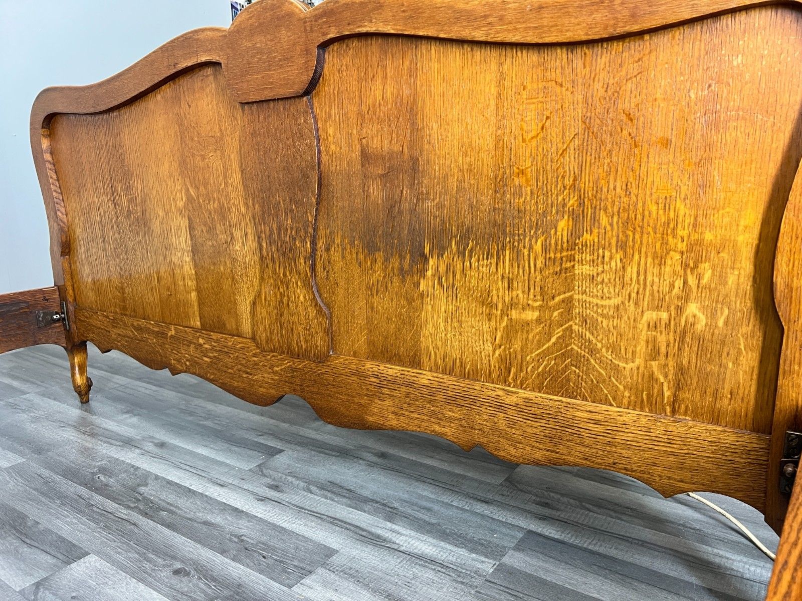 photo for sale Bed Vintage French Louis XVI Double Bed Frame Oak Carved Headboard Lot 4588