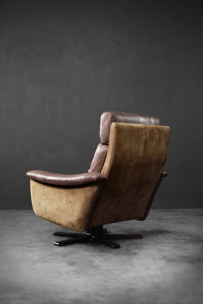 photo furniture Mid Century Danish Modern Brown Leather Swivel Armchair From Lystager Industri, 1970s