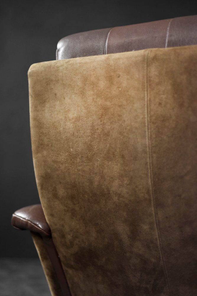 photo buy Mid Century Danish Modern Brown Leather Swivel Armchair From Lystager Industri, 1970s