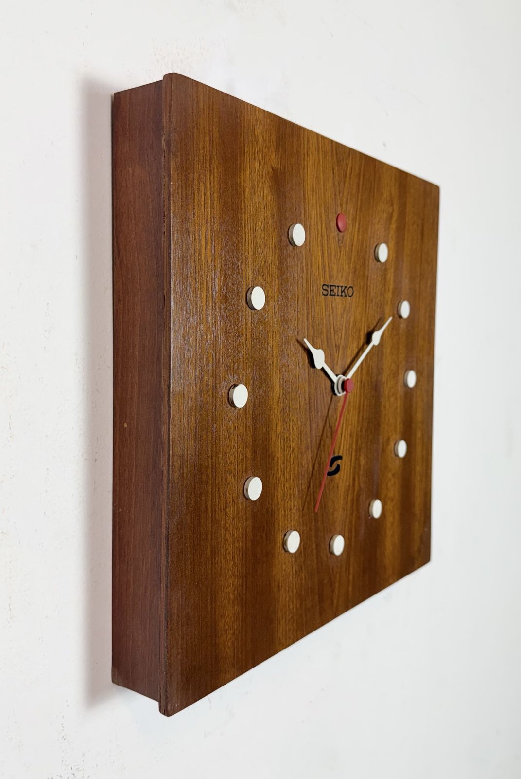 Vintage Brown Wooden Wall Clock From Seiko, 1980s photo furniture