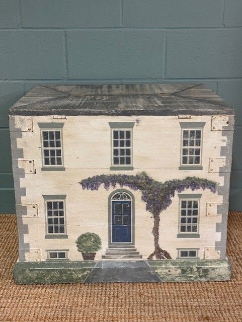 Victorian Silver Chest Painted In The Style Of A Manor House photo for sale