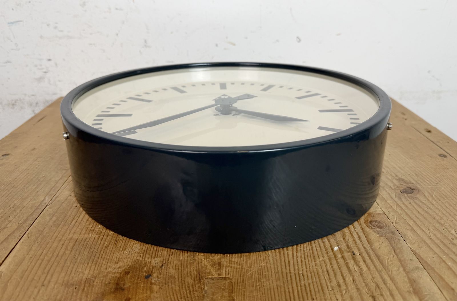 Dark Grey Industrial Factory Wall Clock From Pragotron, 1960s photo vintage