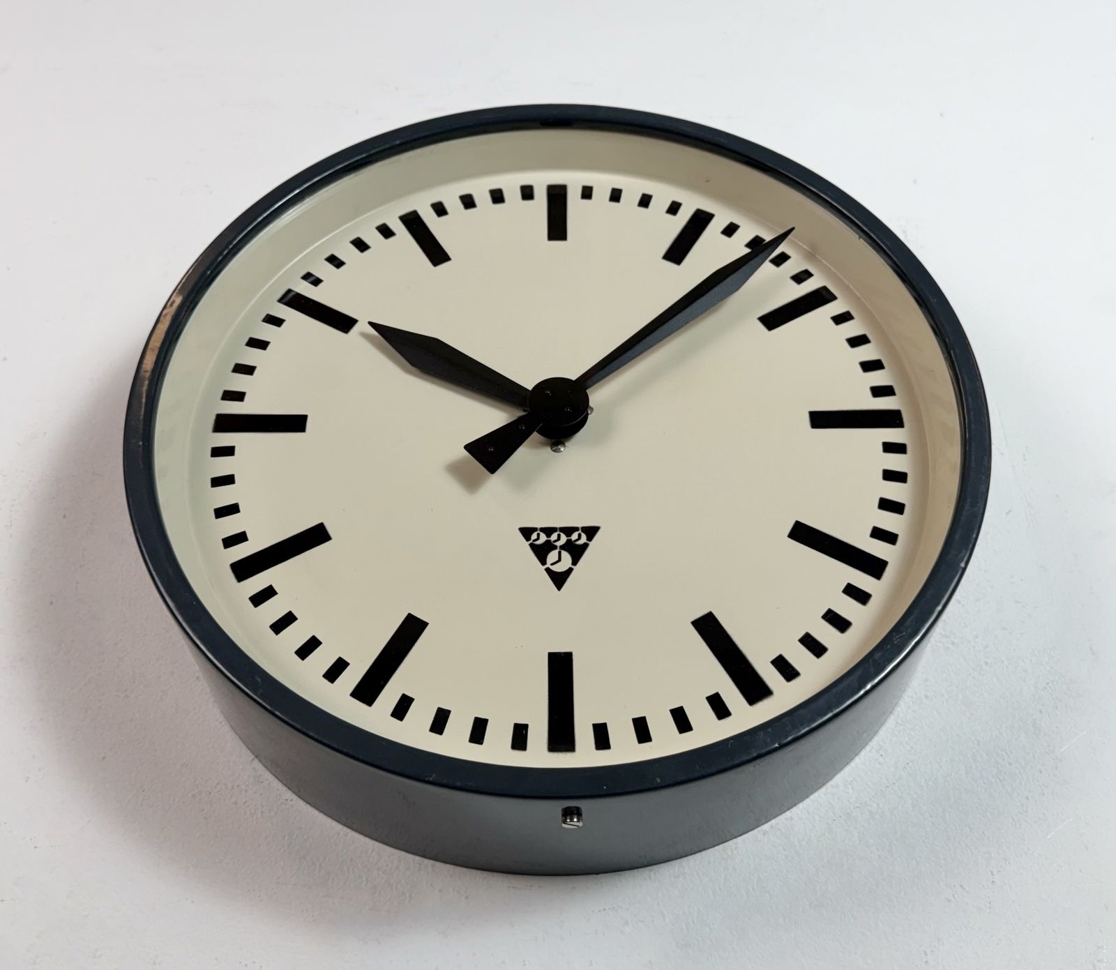 photo for sale Dark Grey Industrial Factory Wall Clock From Pragotron, 1960s