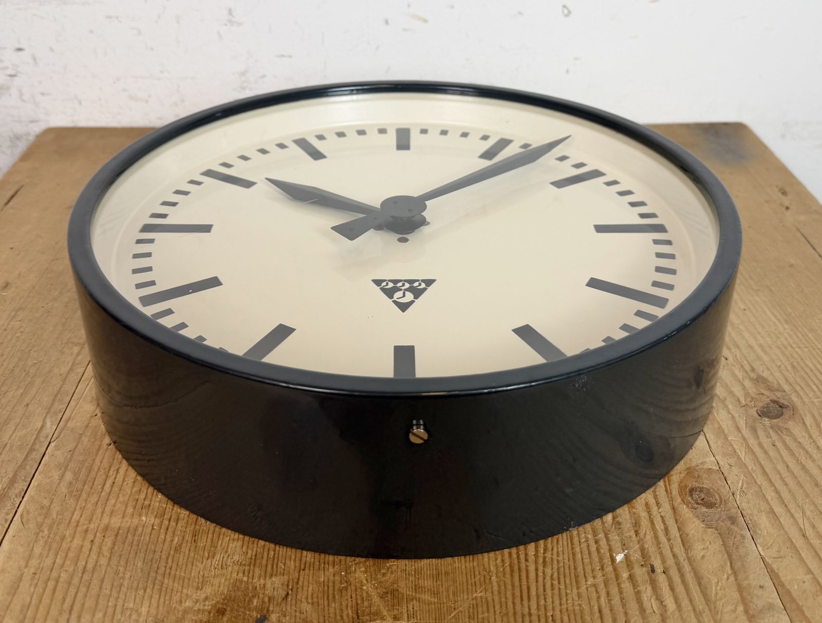 photo buy Dark Grey Industrial Factory Wall Clock From Pragotron, 1960s