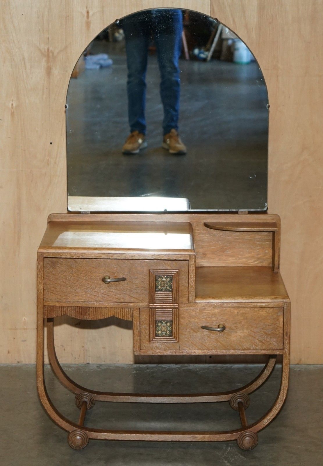 Art Deco Heals London Limed Oak Dressing Table & Stool Part Of A Large Suite photo for sale
