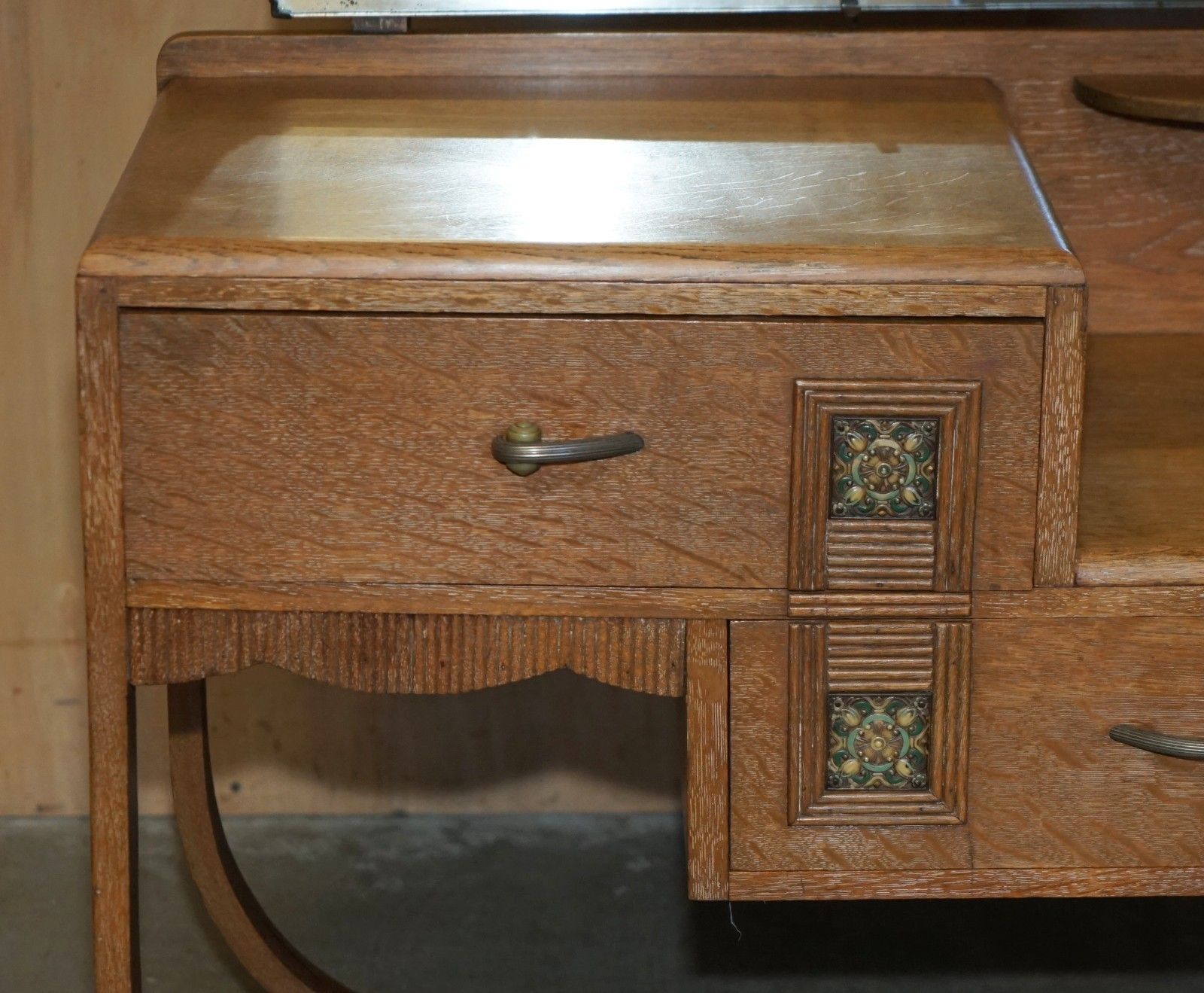 Art Deco Heals London Limed Oak Dressing Table & Stool Part Of A Large Suite photo 1950.0