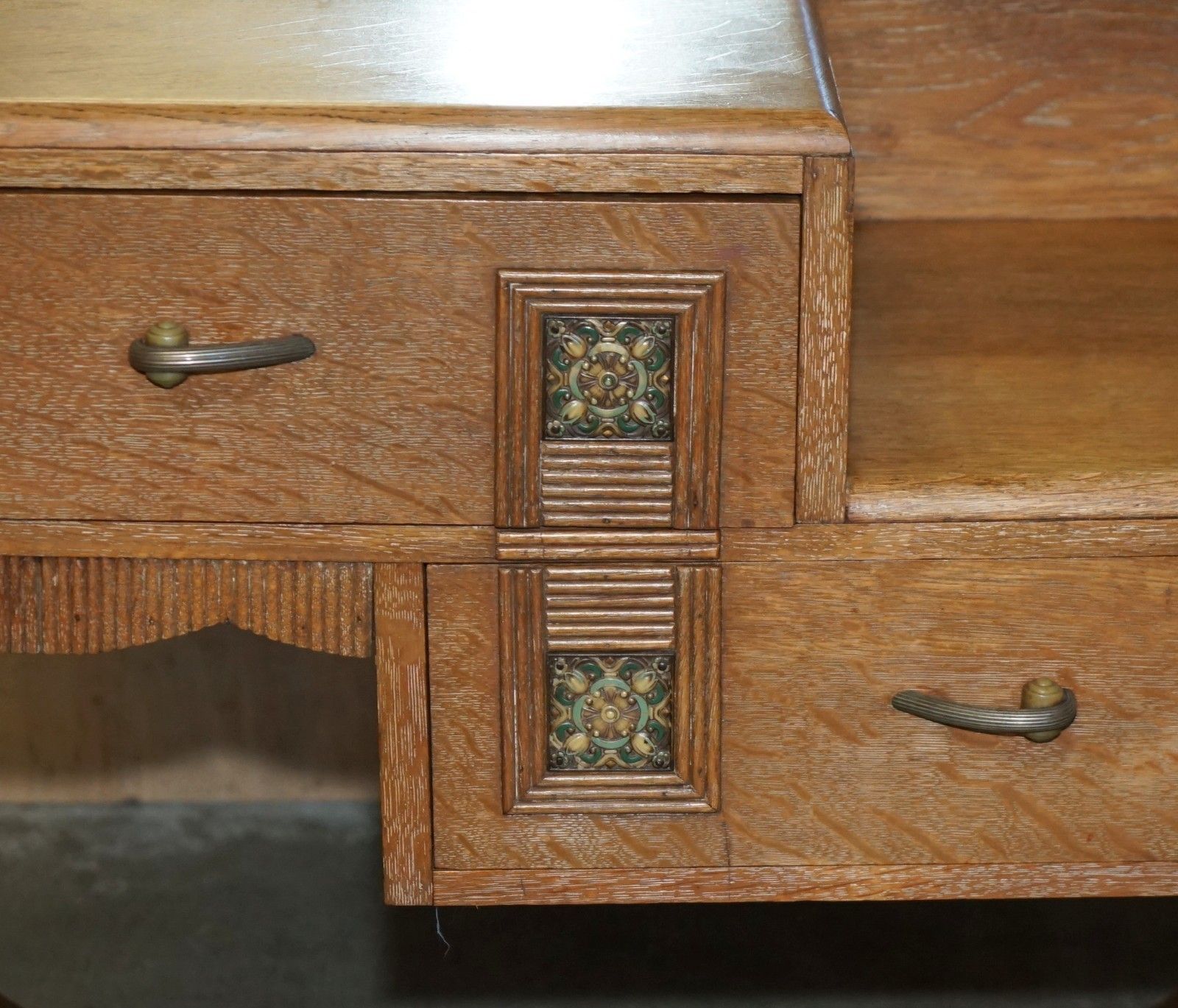 Art Deco Heals London Limed Oak Dressing Table & Stool Part Of A Large Suite photo vinterior
