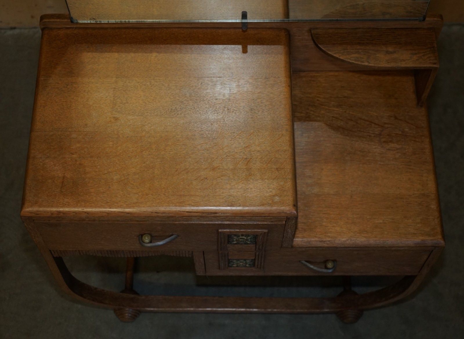 Furniture Art Deco Heals London Limed Oak Dressing Table & Stool Part Of A Large Suite photo
