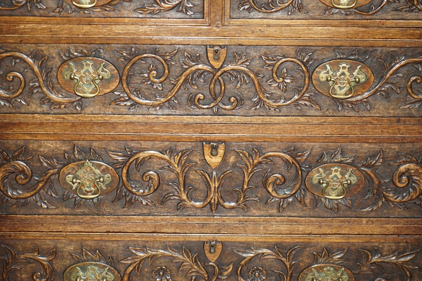 Super Decorative Antique Victorian English Oak Heavily Carved Chest Of Drawers photo vintage