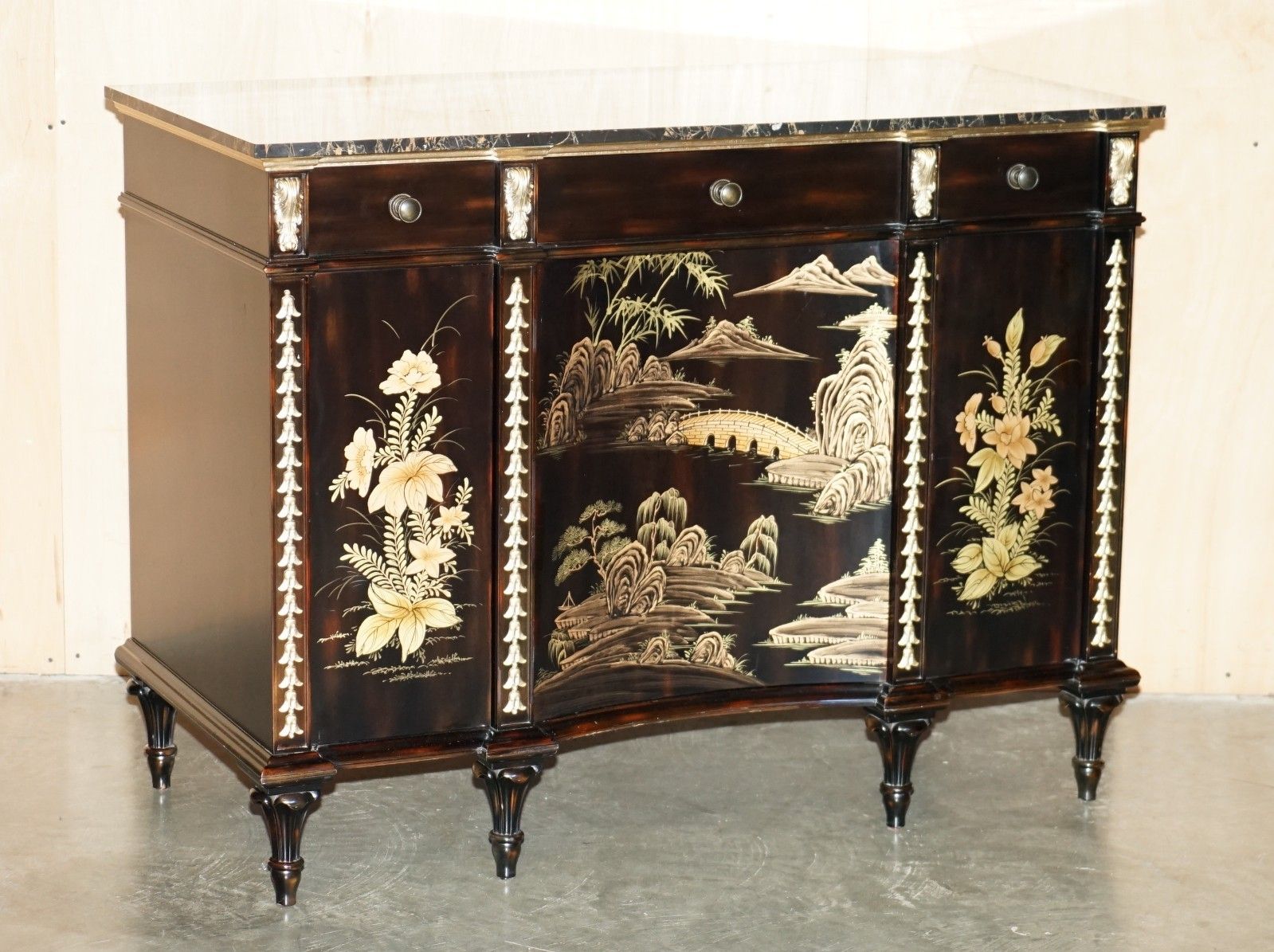 Stunning Large Marble Topped Chinese Chinoiserie Sideboard With Space For Fridge photo furniture