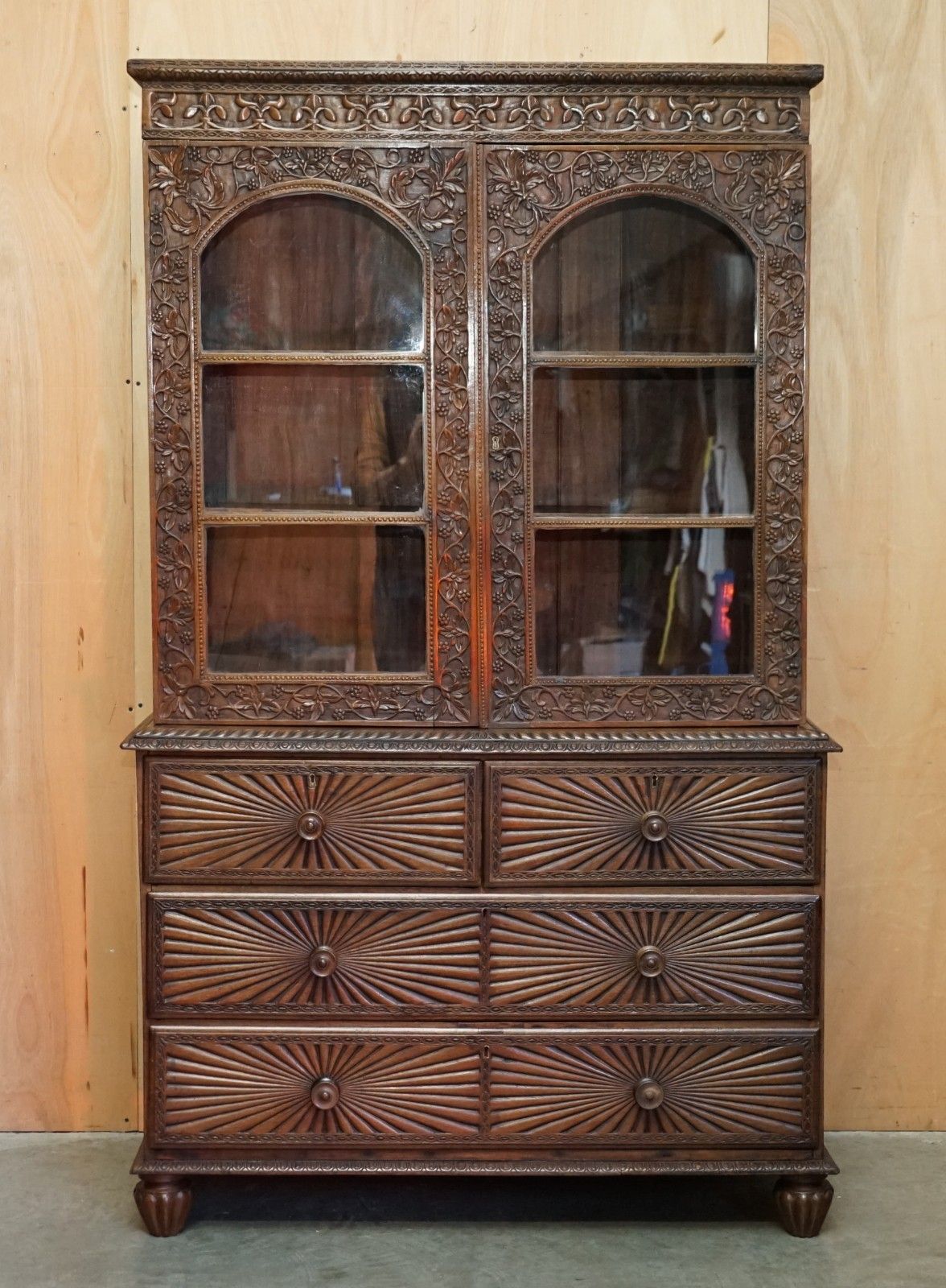 Antique 19th Century Colonial Anglo Indian Rosewood Bookcase On Chest Of Drawers photo furniture
