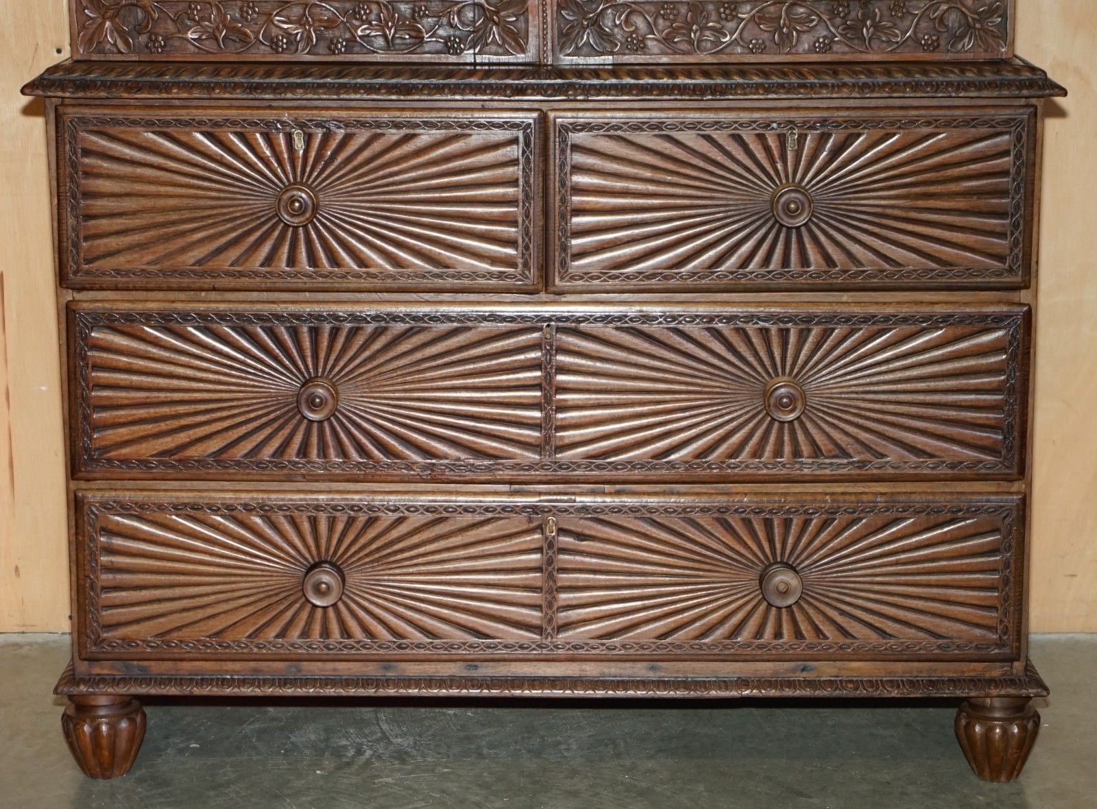 Furniture Antique 19th Century Colonial Anglo Indian Rosewood Bookcase On Chest Of Drawers photo