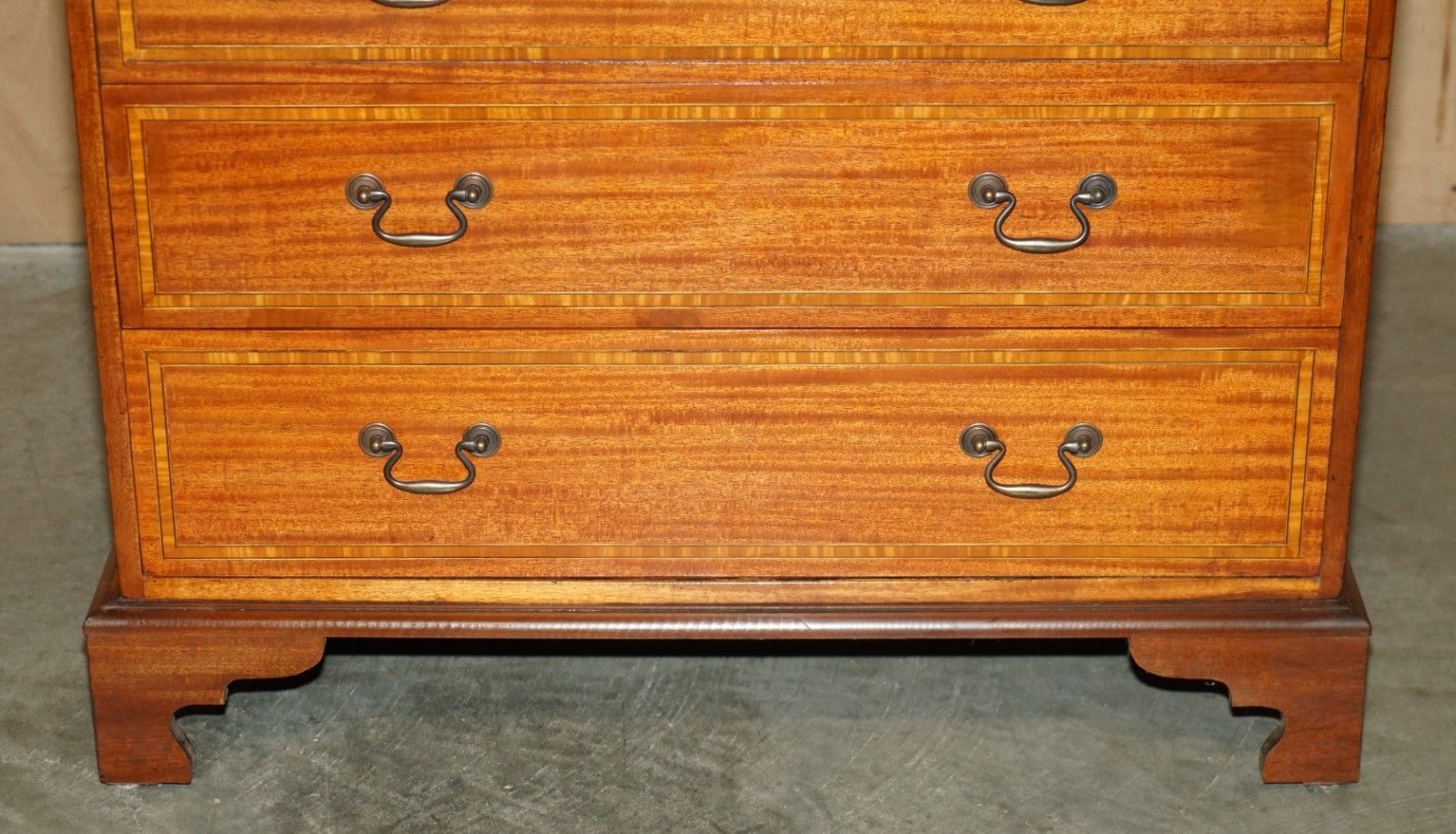 Pair Of Restored Mahogany & Satinwood Antique Sheraton Revival Chest Of Drawers photo Furniture