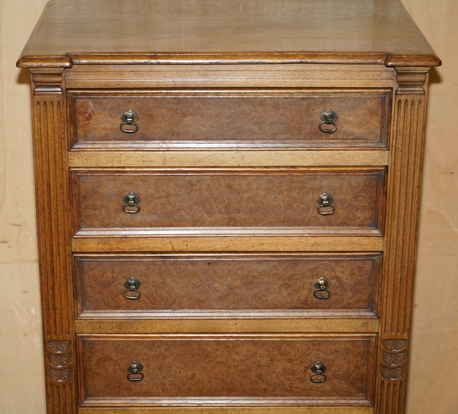 Stunning Antique Circa 1900 Pollard Burr Burl Oak Large Tallboy Chest Of Drawers photo Furniture