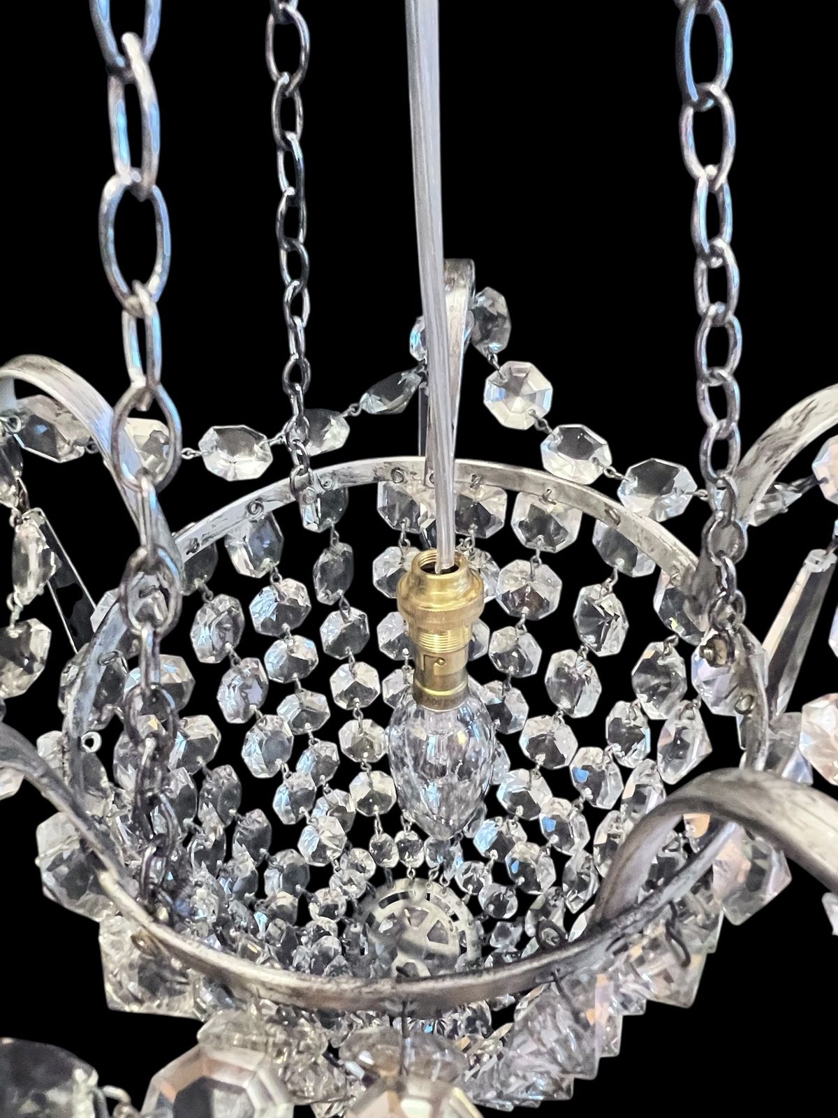 A Pair Of One Light English Antiqe Silver Bag Chandeliers photo Lighting