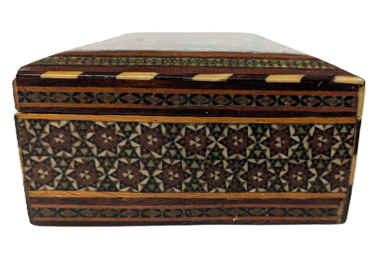 Antique Qajar Islamic Wooden Khatam Marquetry Box With Miniature Paintings photo 425.0