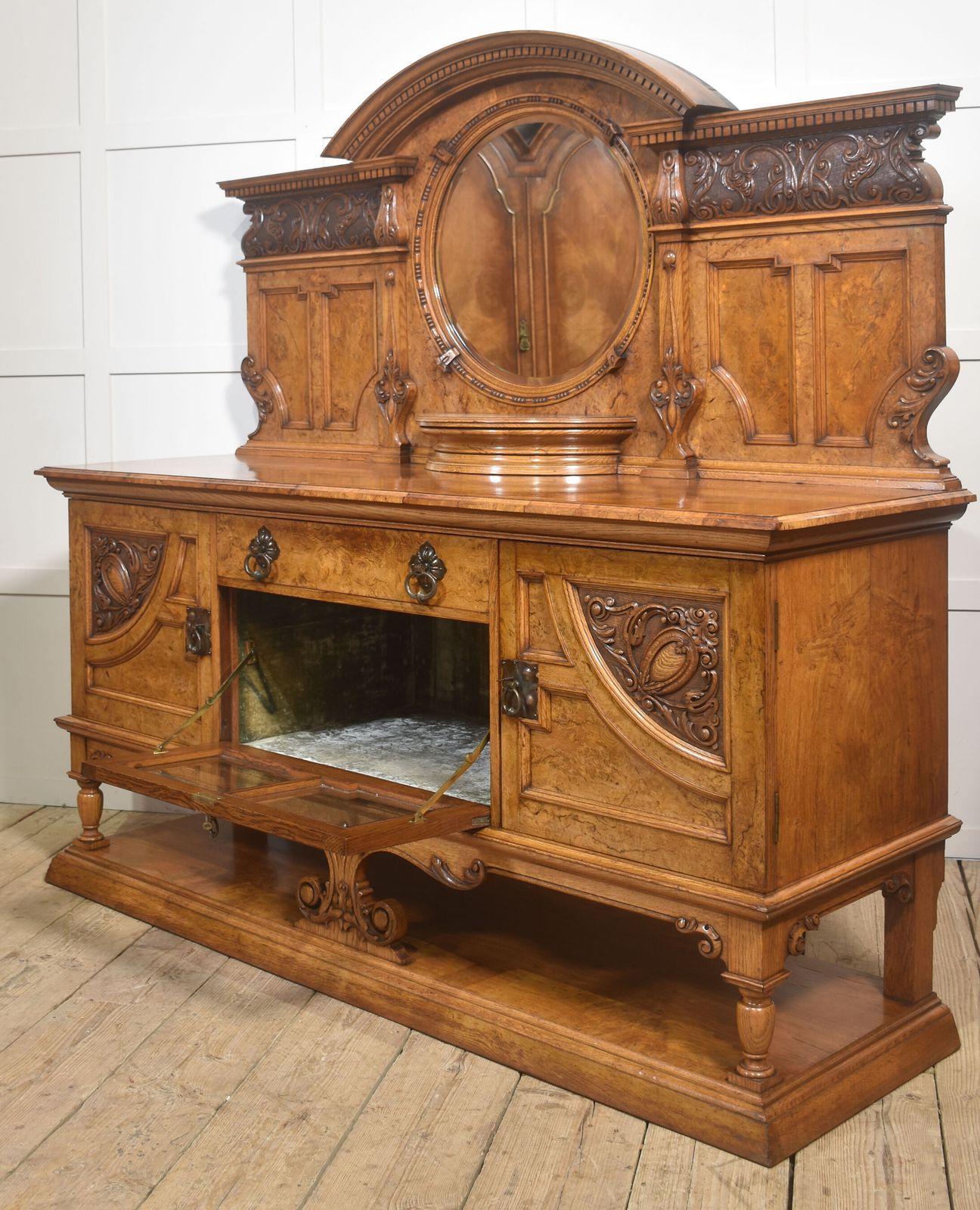 Furniture Carved Pollard Oak Sideboard, 1800s photo