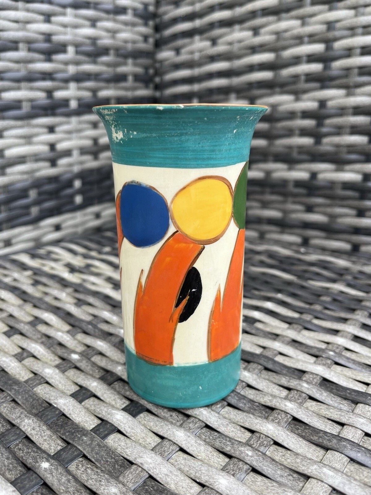 Home Decor Abstract Art Deco Arabian Arcadian Ware 773 Pottery Clarice Cliff Style Vase 30s photo
