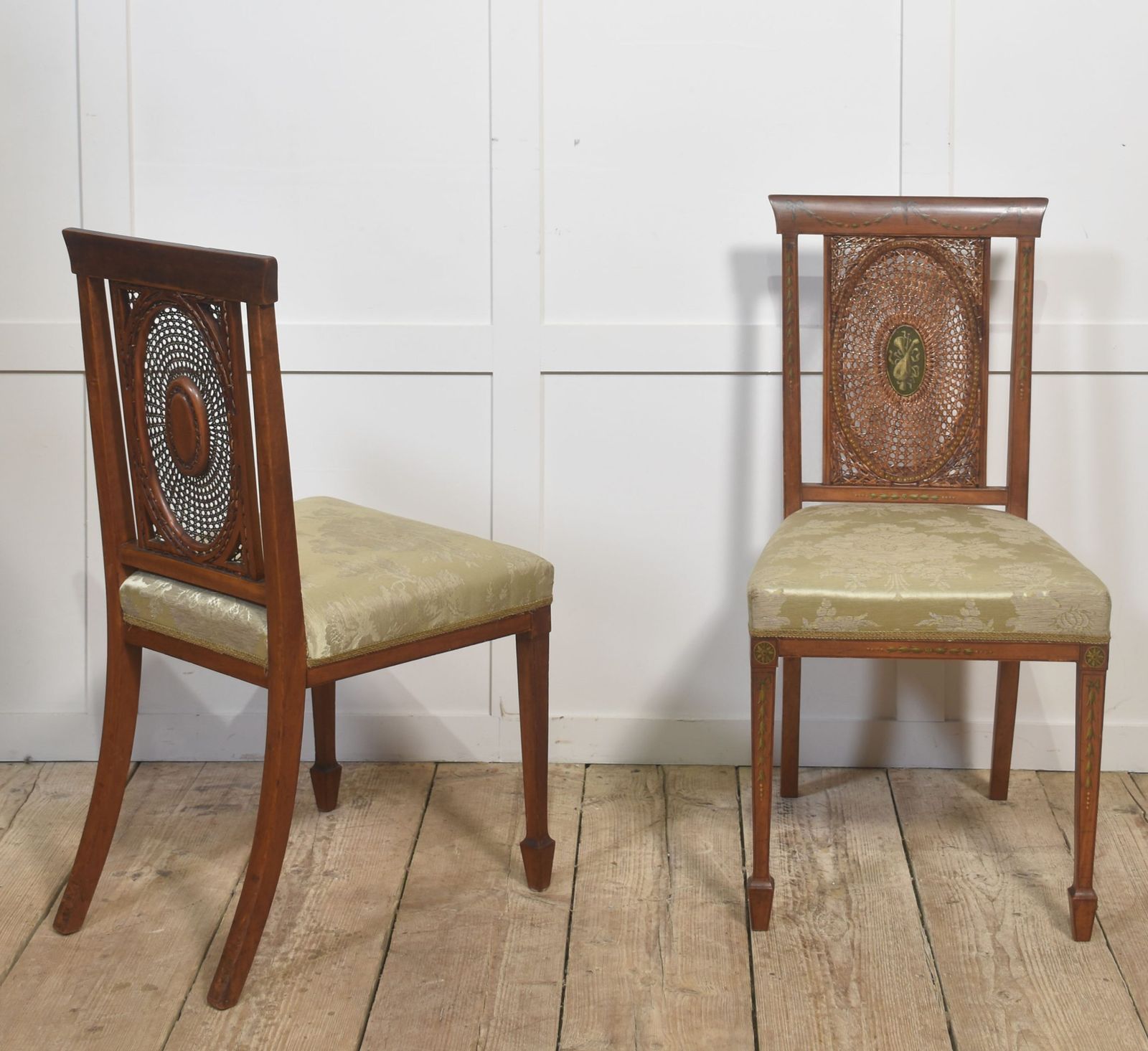 Pair Of Painted Edwardian Satinwood Cane Back Side Chairs photo 930.0