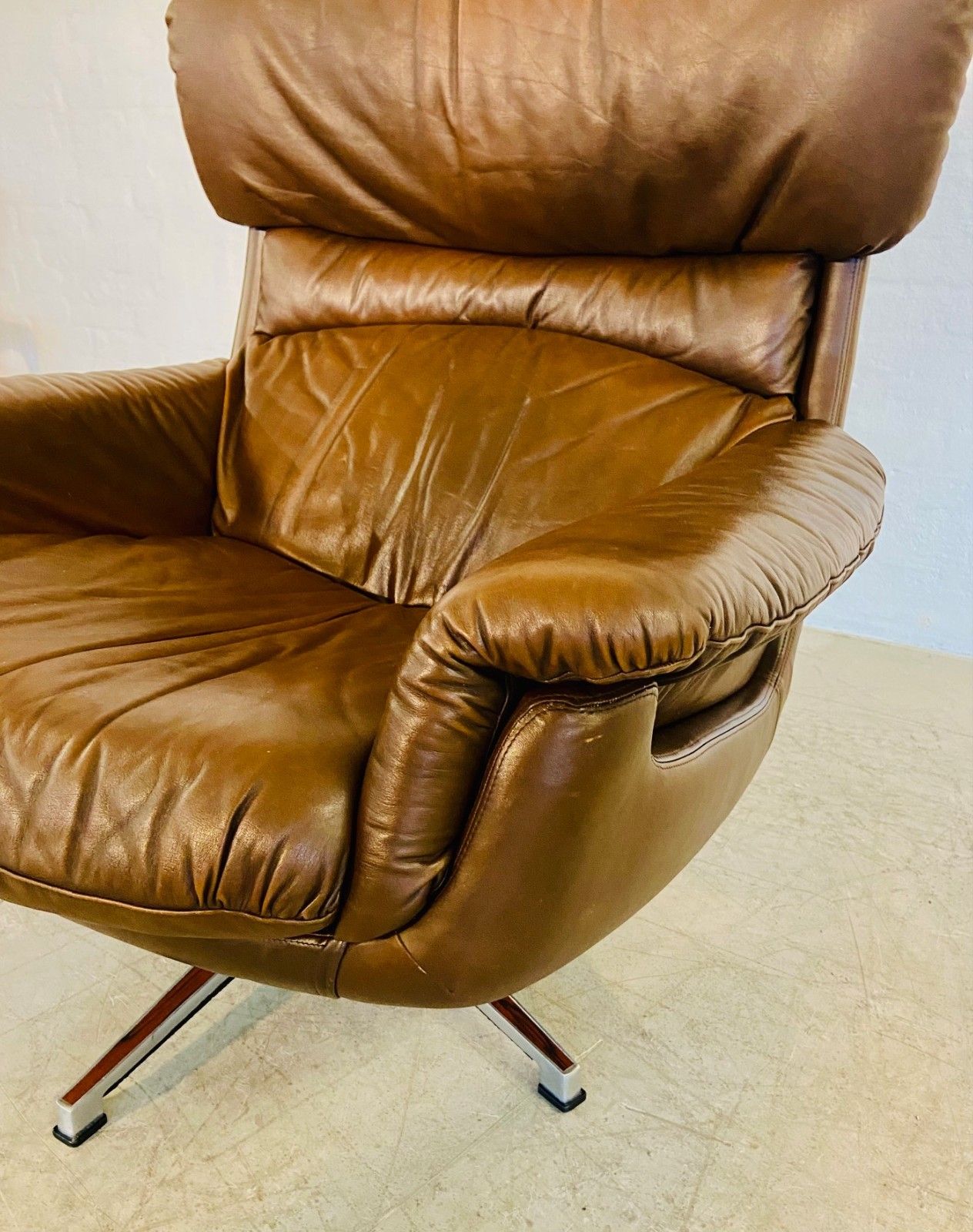 Vintage Danish Mid Century Leather Swivel Egg Chair  By Bramin 1970,S photo 1295.0