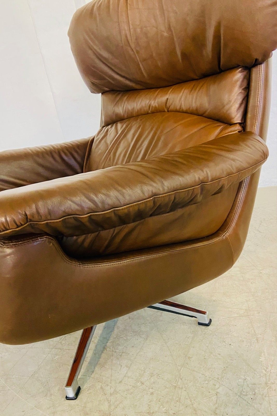 Vintage Danish Mid Century Leather Swivel Egg Chair  By Bramin 1970,S photo vintage