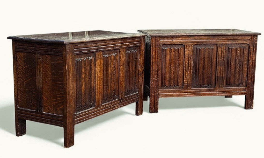 Pair Of Small Oak Coffers, Rare To Have A Pair.