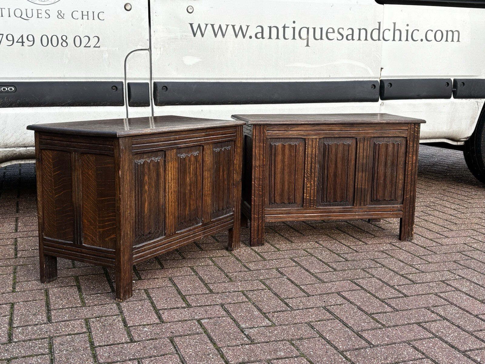 Pair Of Small Oak Coffers, Rare To Have A Pair. photo for sale
