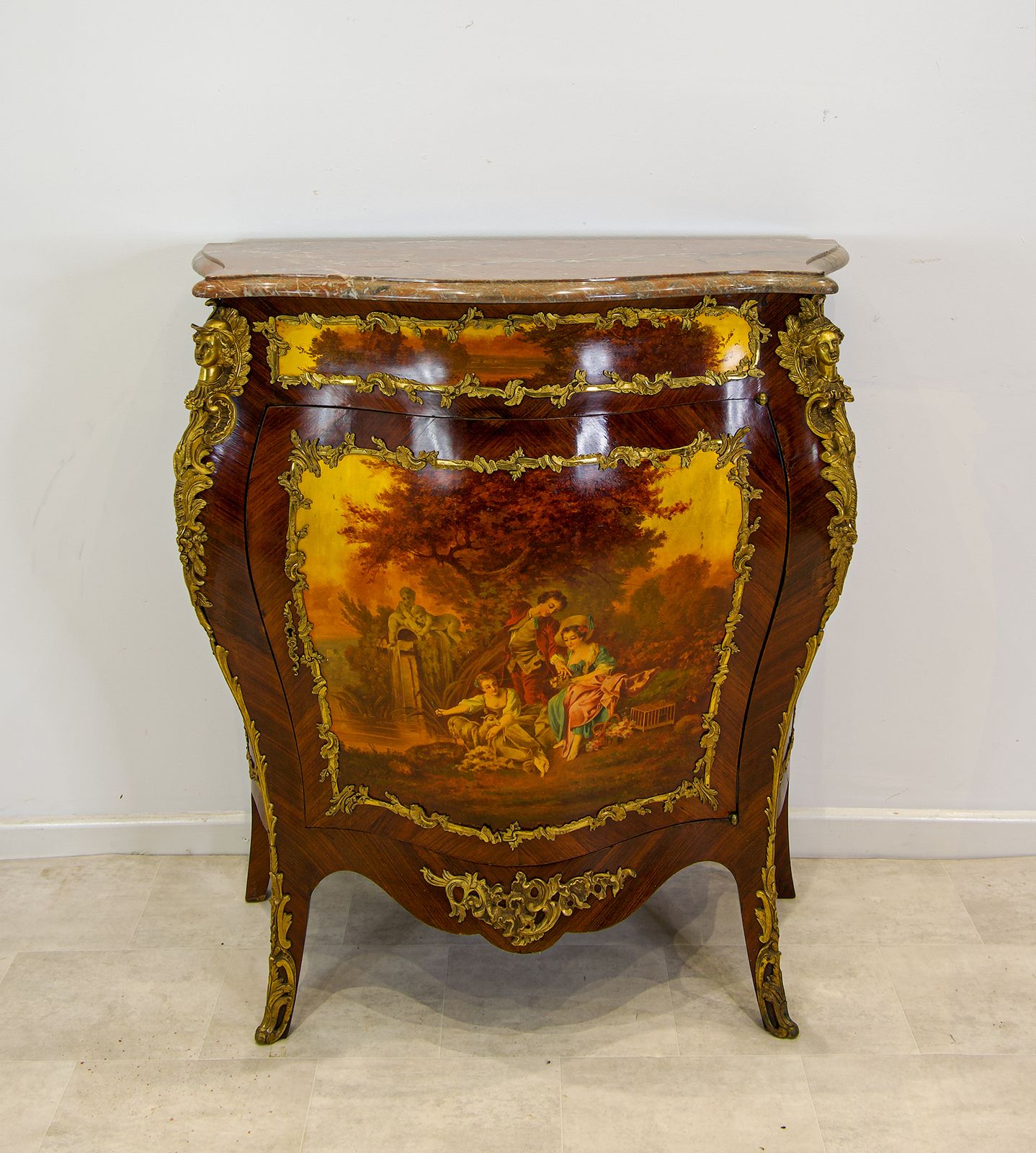 Fine French Vernis Martin Bombe Cabinet With Ormolu Mounts & Marble Top, C.1900 photo for sale