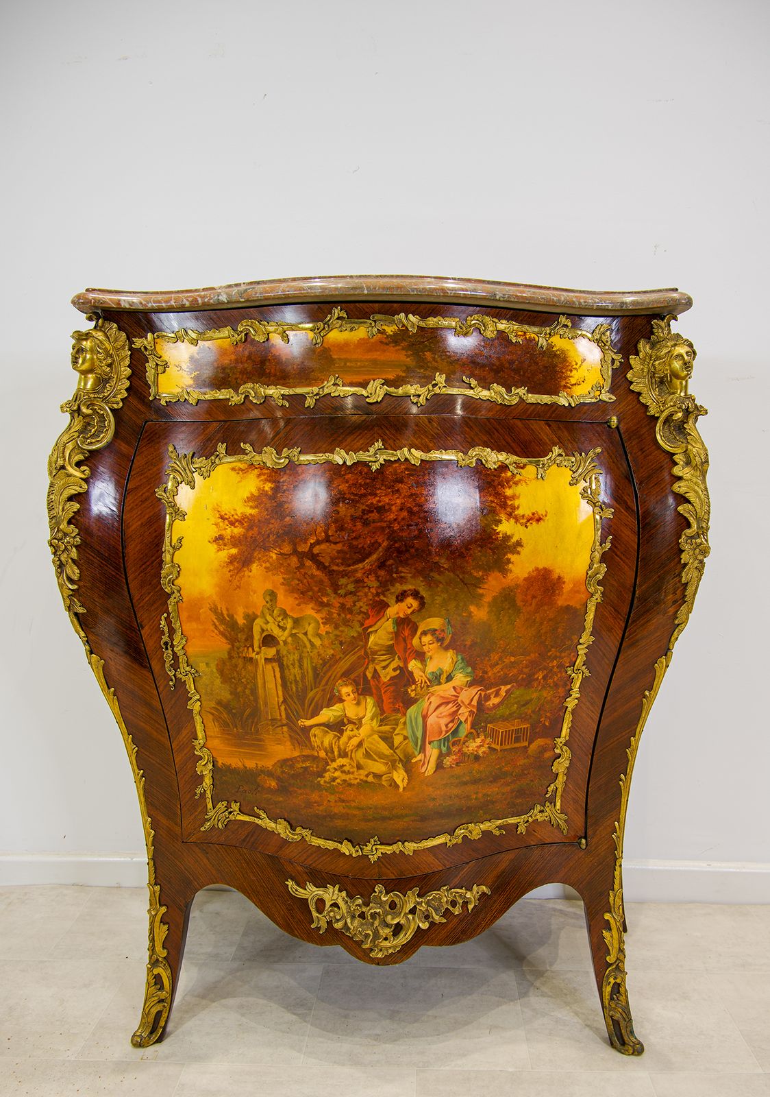 Fine French Vernis Martin Bombe Cabinet With Ormolu Mounts & Marble Top, C.1900 photo 1950.0
