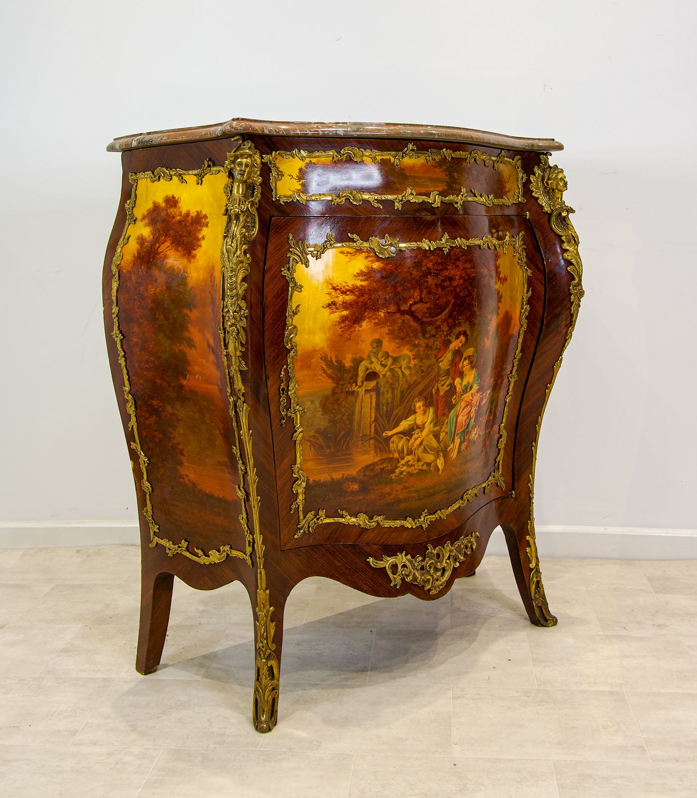 Fine French Vernis Martin Bombe Cabinet With Ormolu Mounts & Marble Top, C.1900 photo vinterior