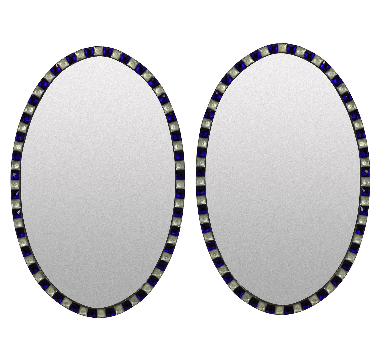 Pair Of Stunning Irish Mirrors With Faceted Rock Crystal And Blu Glass Borders