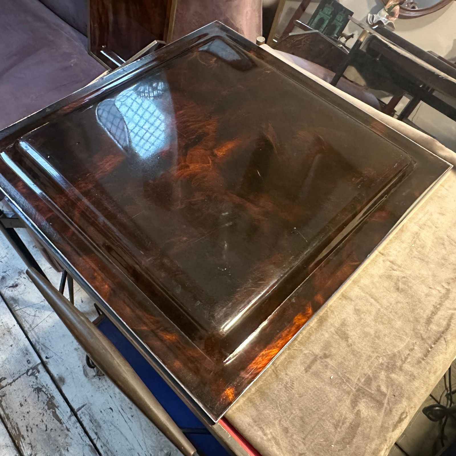 1980s Modernist Faux Tortoiseshell Lucite Square Tray By Ulderico Cavinato photo for sale