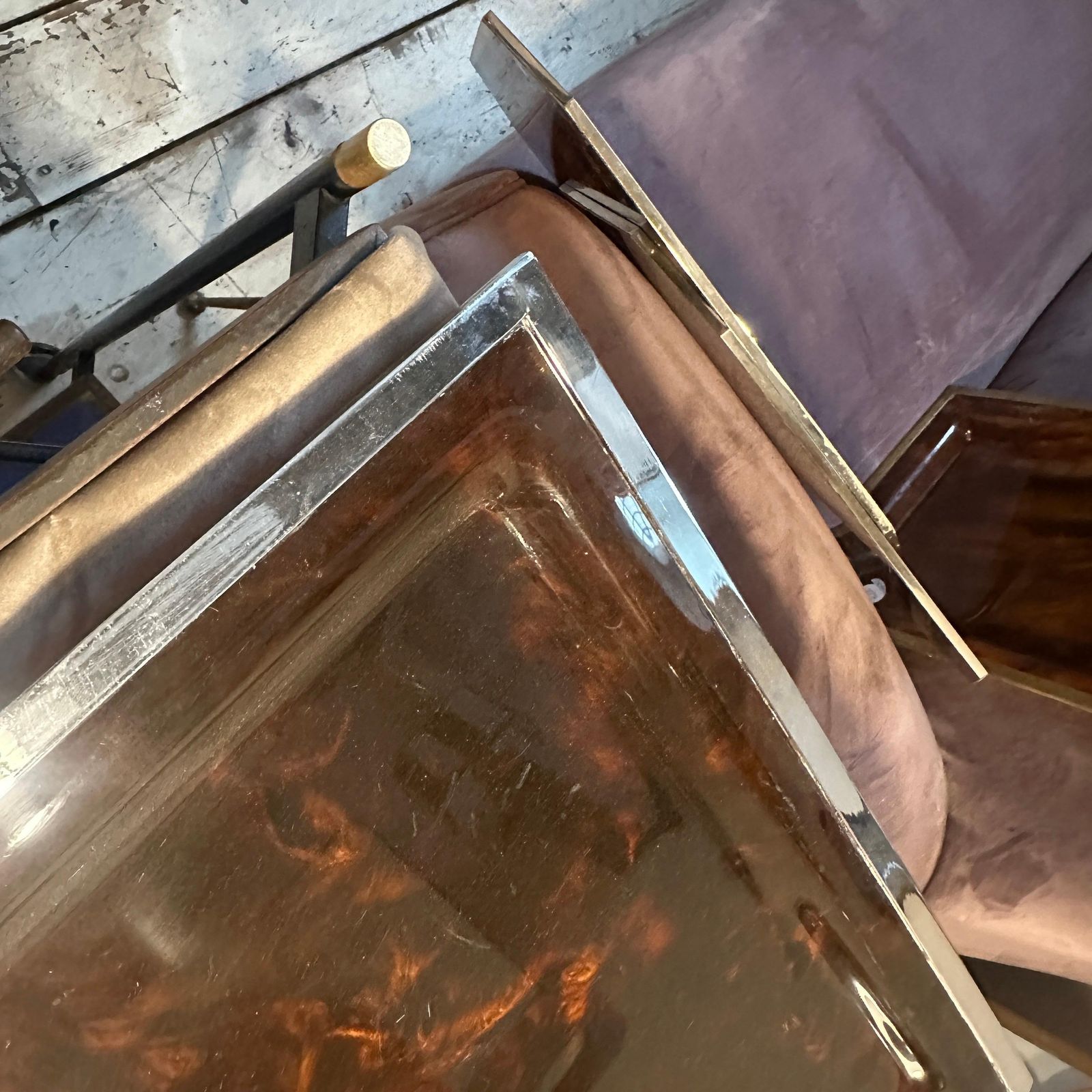 photo furniture 1980s Modernist Faux Tortoiseshell Lucite Square Tray By Ulderico Cavinato
