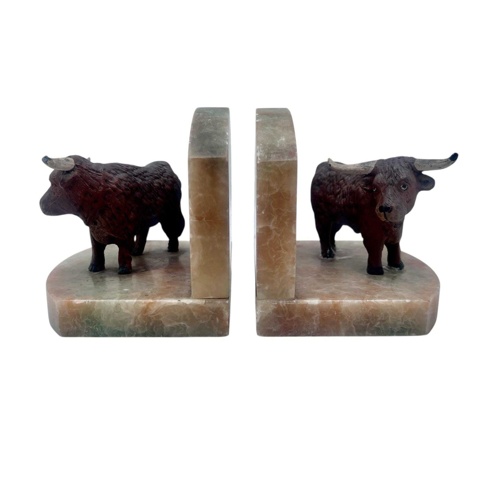 Antique Heavy Pair Of Cold Painted Bull Bookends On Onyx Bases   Study Decor   Home Decor photo furniture