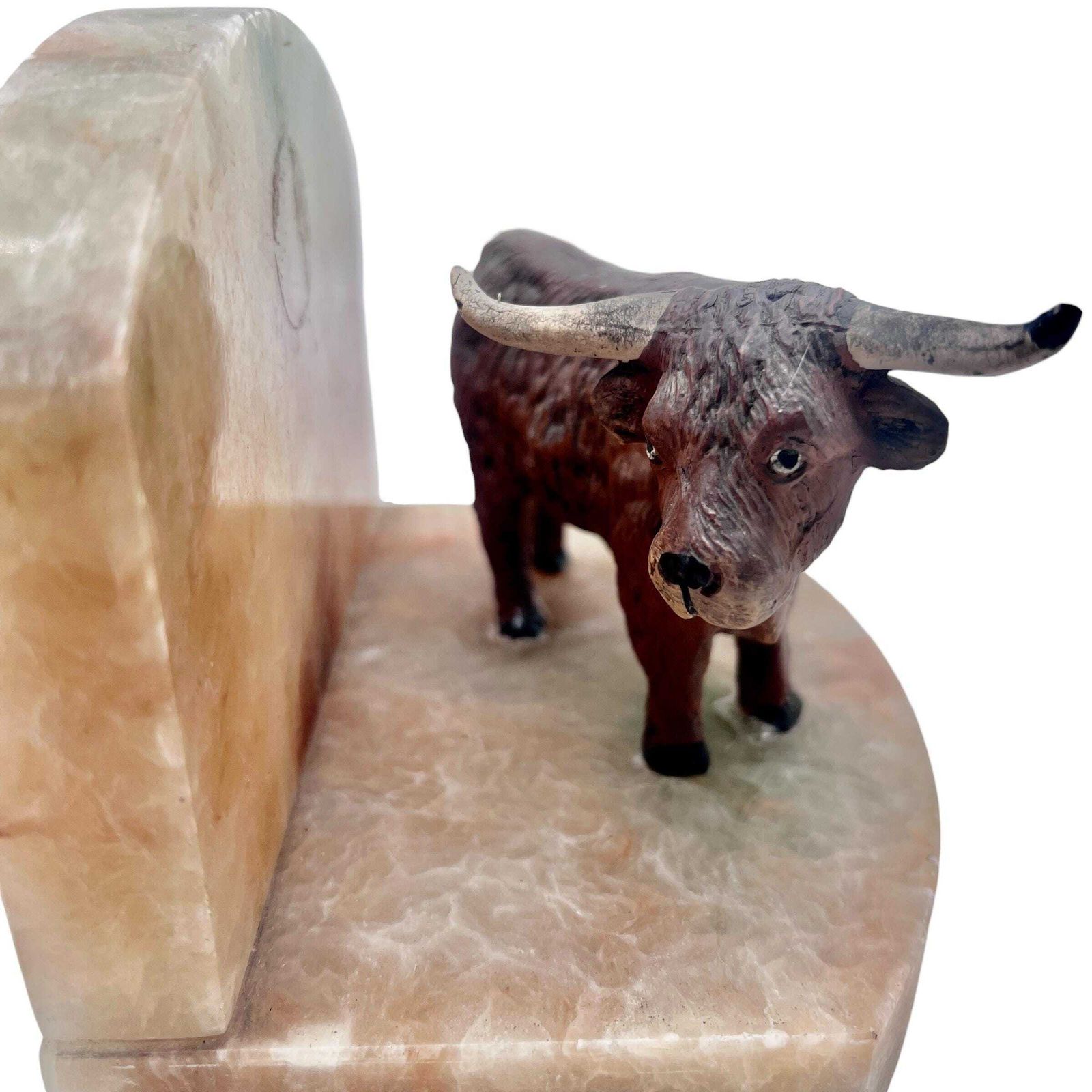 Antique Heavy Pair Of Cold Painted Bull Bookends On Onyx Bases   Study Decor   Home Decor photo Home Decor