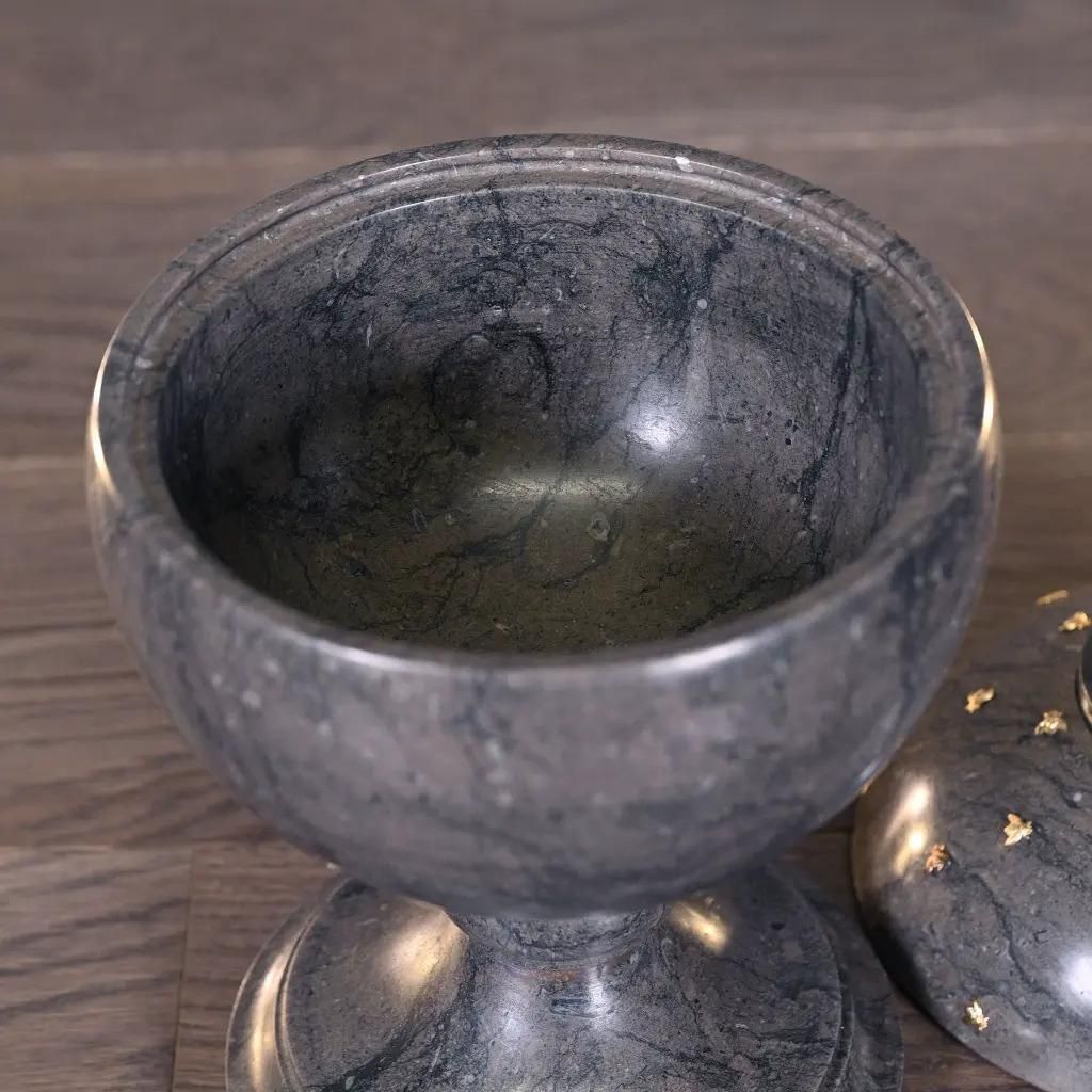 Grey/Black Marble Urn With Golden Bees, Classic Empire Style photo for sale