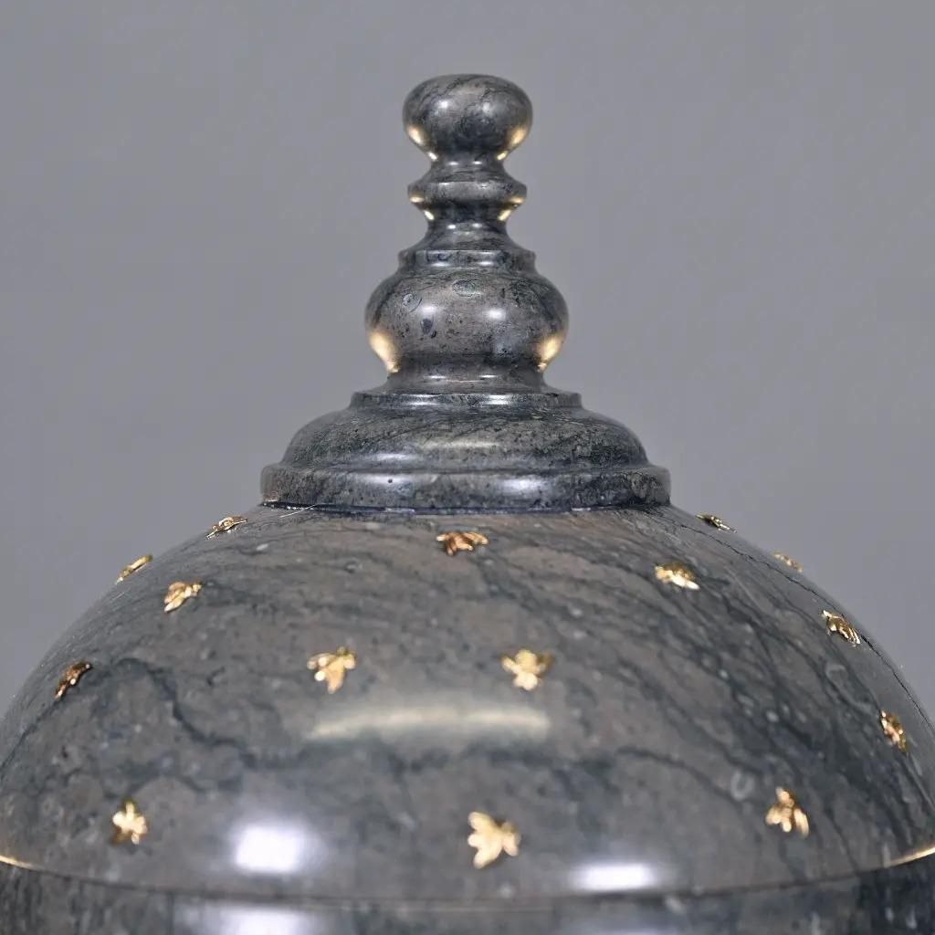 Grey/Black Marble Urn With Golden Bees, Classic Empire Style photo vinterior