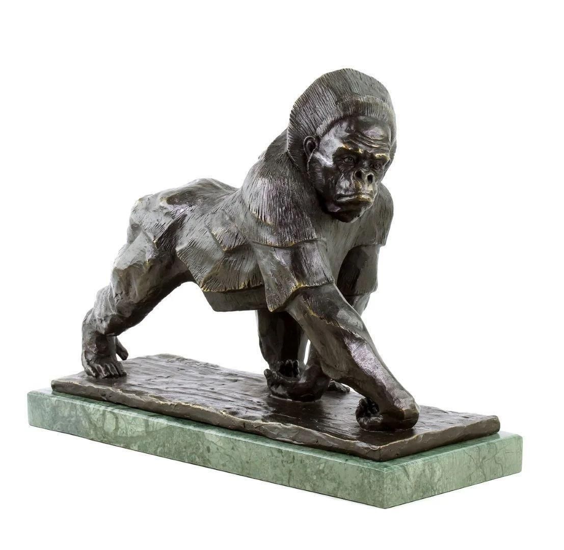 Gorilla Statue In The Style Of Rembrandt Bugatti, Bronze Sculpture photo vintage
