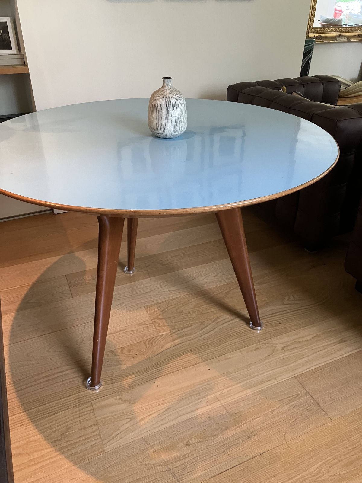 Round Table, Beautiful Wood With Amazing Blue Top. Italian Made photo for sale