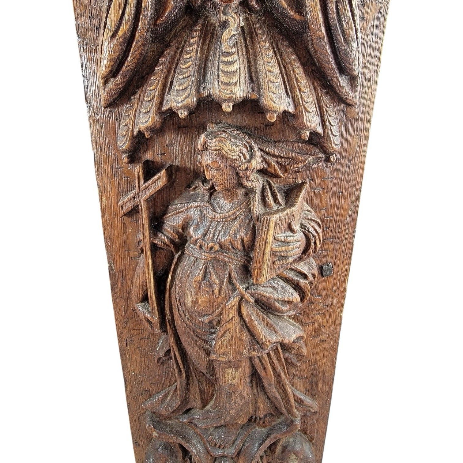 Fine 17th C. Flemish Baroque Carved Oak Panel Allegory Of Faith German Antique photo vinterior
