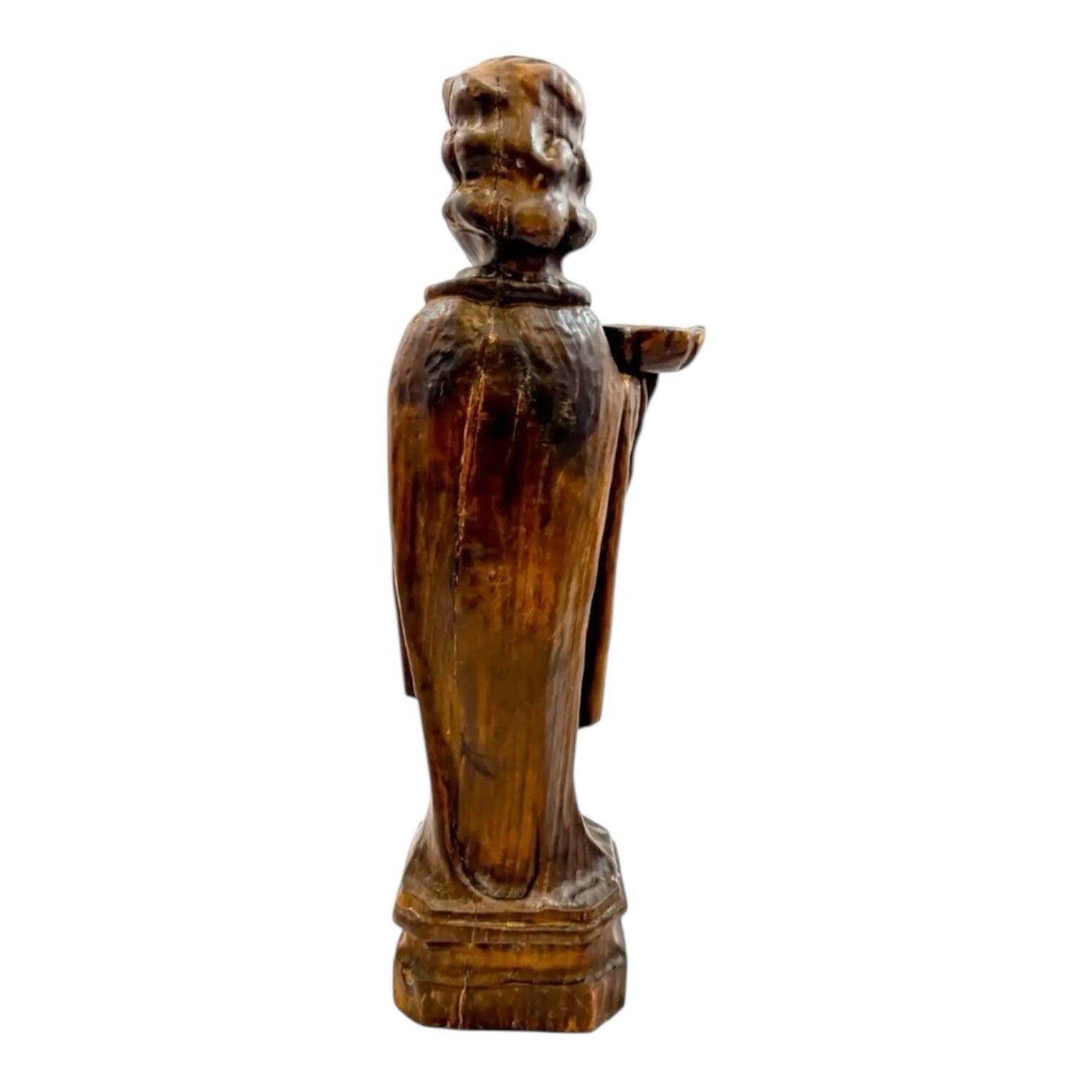 Antique 18th Century Baroque Carved Wood Acolyte Angel Candlestick Figure Italy photo vinterior