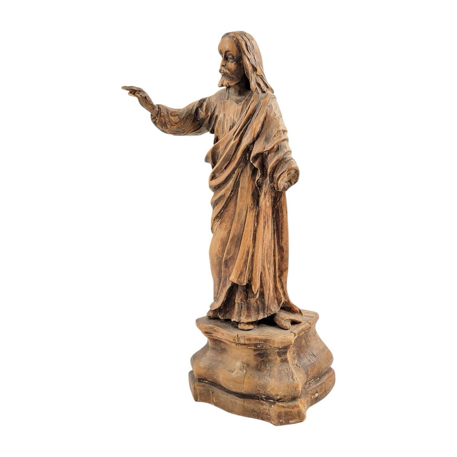 Major Antique 17th/18th C Baroque Carved Wood Christ Statue Altarpiece Figure photo for sale