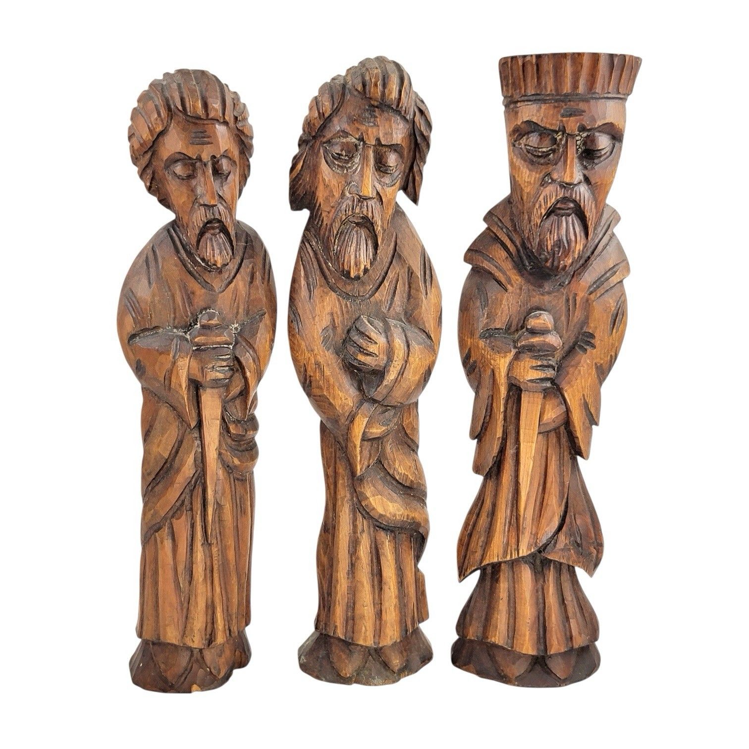 Rare Set Of 5 Signed Franz Keller German Carved Wood Statues Vintage Folk Art photo vintage